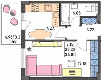1-кімнатна 34.8 м² в ЖК Меридіан від 18 150 грн/м², Одеса