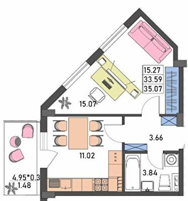 1-кімнатна 35.07 м² в ЖК Меридіан від 18 150 грн/м², Одеса