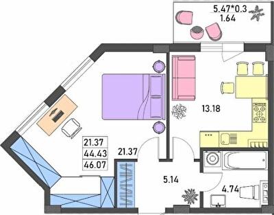 1-кімнатна 46.07 м² в ЖК Меридіан від 18 150 грн/м², Одеса
