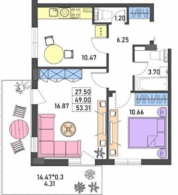 2-кімнатна 53.31 м² в ЖК Меридіан від 17 900 грн/м², Одеса