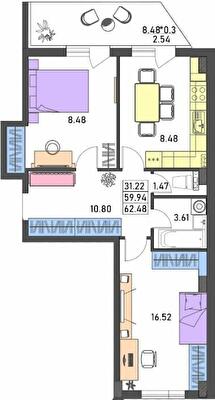 2-кімнатна 62.48 м² в ЖК Меридіан від 17 900 грн/м², Одеса
