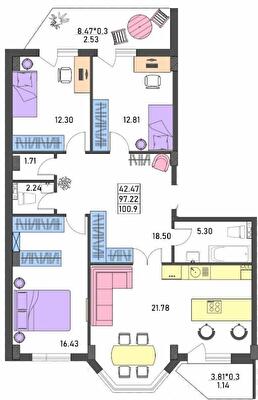 3-кімнатна 100.9 м² в ЖК Меридіан від 17 900 грн/м², Одеса