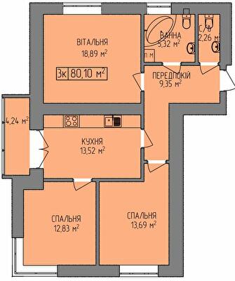 3-комнатная 80.1 м² в ЖК OZERO от 16 100 грн/м², Ивано-Франковск