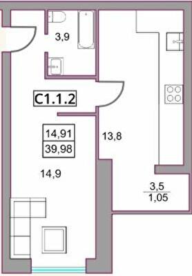 1-кімнатна 39.98 м² в ЖК Левада від 28 800 грн/м², м. Бориспіль