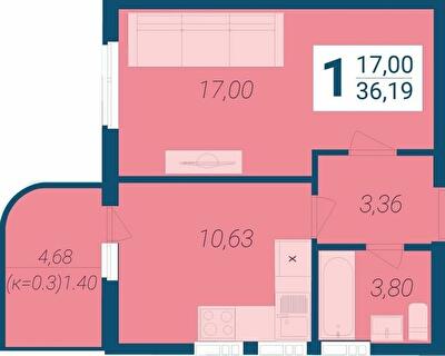 1-кімнатна 36.19 м² в ЖК Новосельцево від 25 000 грн/м², с. Чубинське
