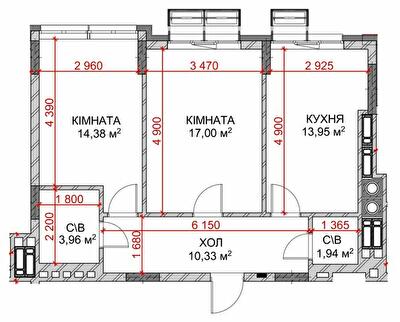 2-кімнатна 61.56 м² в ЖК Riverside від 32 300 грн/м², с. Погреби