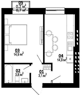 1-кімнатна 36.9 м² в ЖК Білий Шоколад.Center від 26 500 грн/м², с. Білогородка