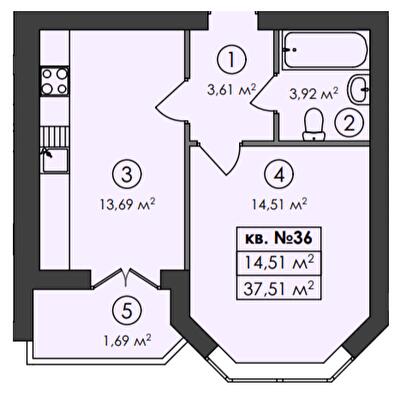 1-комнатная 37.51 м² в ЖК Family-2 от 27 950 грн/м², с. Гатное