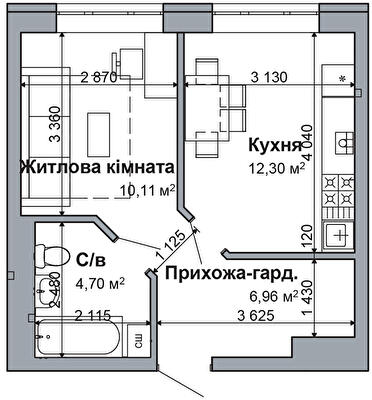 1-комнатная 34.07 м² в ЖК RODNOY-2 от 22 500 грн/м², с. Гатное
