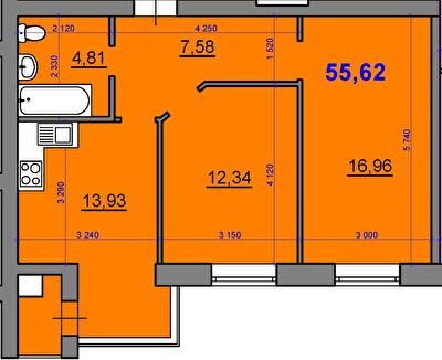 2-кімнатна 55.62 м² в ЖК Затишний квартал від 28 900 грн/м², с. Софіївська Борщагівка