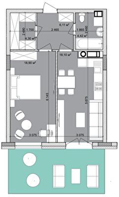 1-кімнатна 51.38 м² в ЖК Basa city від 26 000 грн/м², с. Ходосівка