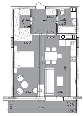 1-кімнатна 54.47 м² в ЖК Basa city від 26 000 грн/м², с. Ходосівка