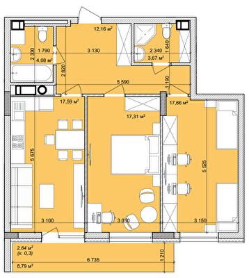 2-кімнатна 75.11 м² в ЖК Basa city від 29 000 грн/м², с. Ходосівка
