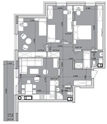 3-кімнатна 89.4 м² в ЖК Basa city від 36 000 грн/м², с. Ходосівка