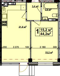 1-комнатная 44.2 м² в ЖК Vlasna от 22 000 грн/м², с. Ходосовка
