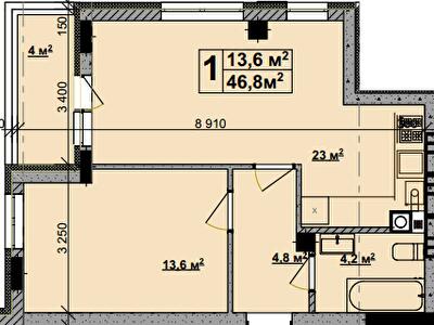 1-комнатная 46.8 м² в ЖК Vlasna от 22 000 грн/м², с. Ходосовка