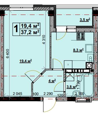 1-комнатная 37.2 м² в ЖК Vlasna от 25 000 грн/м², с. Ходосовка