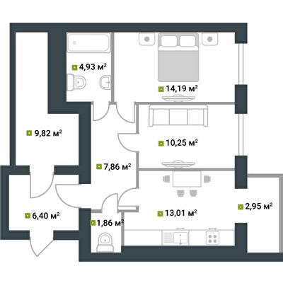 2-кімнатна 73.9 м² в ЖК Idilika від 21 850 грн/м², м. Буча