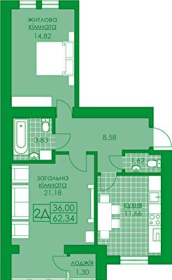 2-кімнатна 62.34 м² в ЖК Київський від 16 300 грн/м², м. Буча