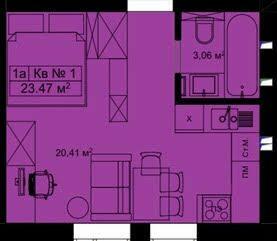 1-кімнатна 23.47 м² в КБ Bulgakoff Residence від 24 800 грн/м², м. Буча