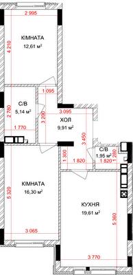 2-кімнатна 65.52 м² в ЖК Найкращий квартал-2 від 23 400 грн/м², смт Гостомель