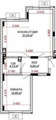 1-кімнатна 57.17 м² в ЖК Найкращий квартал-2 від 26 200 грн/м², смт Гостомель
