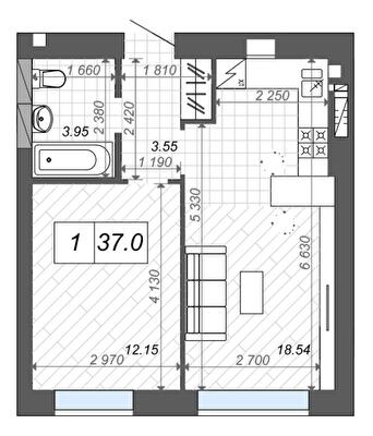 1-кімнатна 37 м² в ЖК Нові Метри Center від 31 500 грн/м², м. Ірпінь