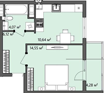 1-кімнатна 39.66 м² в ЖК GREENHOUSE CITY від 14 600 грн/м², м. Городок