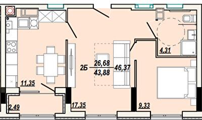1-кімнатна 46.37 м² в ЖК Сонячна Тераса від 17 000 грн/м², Тернопіль