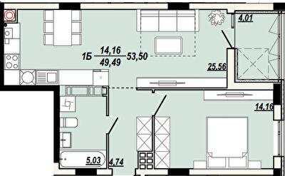 1-кімнатна 53.5 м² в ЖК Сонячна Тераса від 17 000 грн/м², Тернопіль
