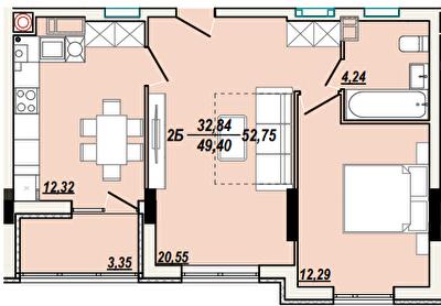 2-кімнатна 52.75 м² в ЖК Сонячна Тераса від 17 000 грн/м², Тернопіль