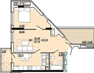 2-кімнатна 53.38 м² в ЖК Сонячна Тераса від 17 000 грн/м², Тернопіль