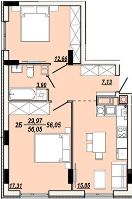 2-кімнатна 56.05 м² в ЖК Сонячна Тераса від 17 000 грн/м², Тернопіль