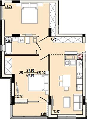 2-кімнатна 65.99 м² в ЖК Сонячна Тераса від 17 000 грн/м², Тернопіль
