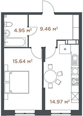 1-кімнатна 45.02 м² в ЖК Central Hills від 39 548 грн/м², Київ