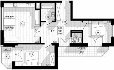2-комнатная 77.9 м² в Апарт-комплекс COMPASS CENTER от 38 750 грн/м², Киев