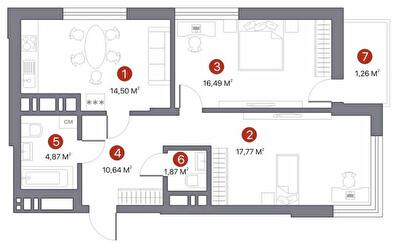 2-комнатная 67.4 м² в ЖК 7 KVARTAL от 27 450 грн/м², Киев