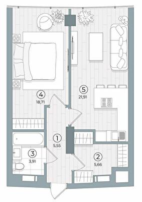 1-комнатная 55.74 м² в ЖК Delrey от 47 050 грн/м², Киев