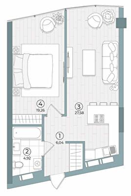 1-комнатная 57.84 м² в ЖК Delrey от 48 000 грн/м², Киев