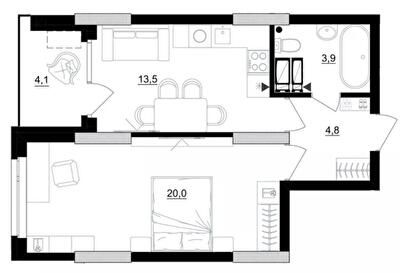 1-комнатная 44.3 м² в ЖК Kub29 от 40 400 грн/м², Киев