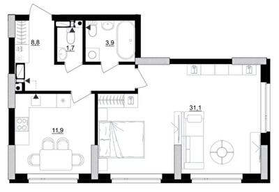 1-комнатная 57.4 м² в ЖК Kub29 от 40 400 грн/м², Киев