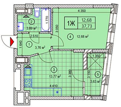 1-кімнатна 37.73 м² в ЖК Вежа на Ломоносова від 46 100 грн/м², Київ
