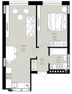 1-комнатная 46.7 м² в ЖК Дом на Вавиловых от 38 100 грн/м², Киев