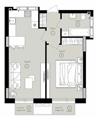 1-комнатная 48.1 м² в ЖК Дом на Вавиловых от 38 100 грн/м², Киев