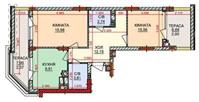 2-комнатная 59.42 м² в ЖК Лесная сказка 2 от 32 300 грн/м², Киев