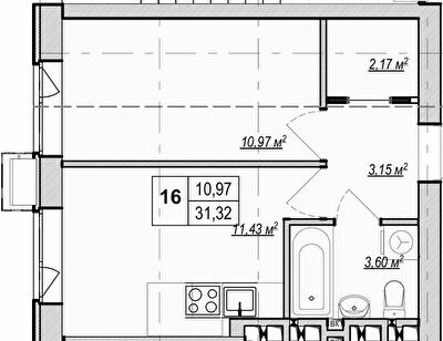 1-кімнатна 31.32 м² в ЖК Метро парк від 29 900 грн/м², Київ