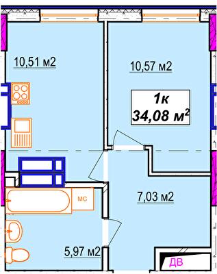 1-кімнатна 34.08 м² в ЖК Aura city від 41 000 грн/м², Київ