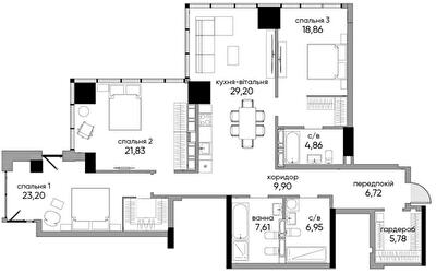 3-кімнатна 132.7 м² в БФК A136 Highlight Tower від 93 720 грн/м², Київ
