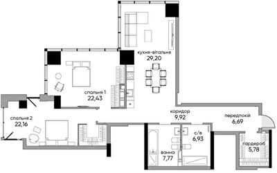 Дворівнева 107.53 м² в БФК A136 Highlight Tower від 64 250 грн/м², Київ