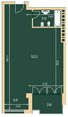 Свободная планировка 65.1 м² в КД Hidden от 131 670 грн/м², Киев